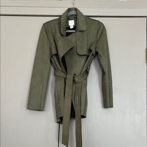 H&M Green Trench Coat with Classic Belted Style